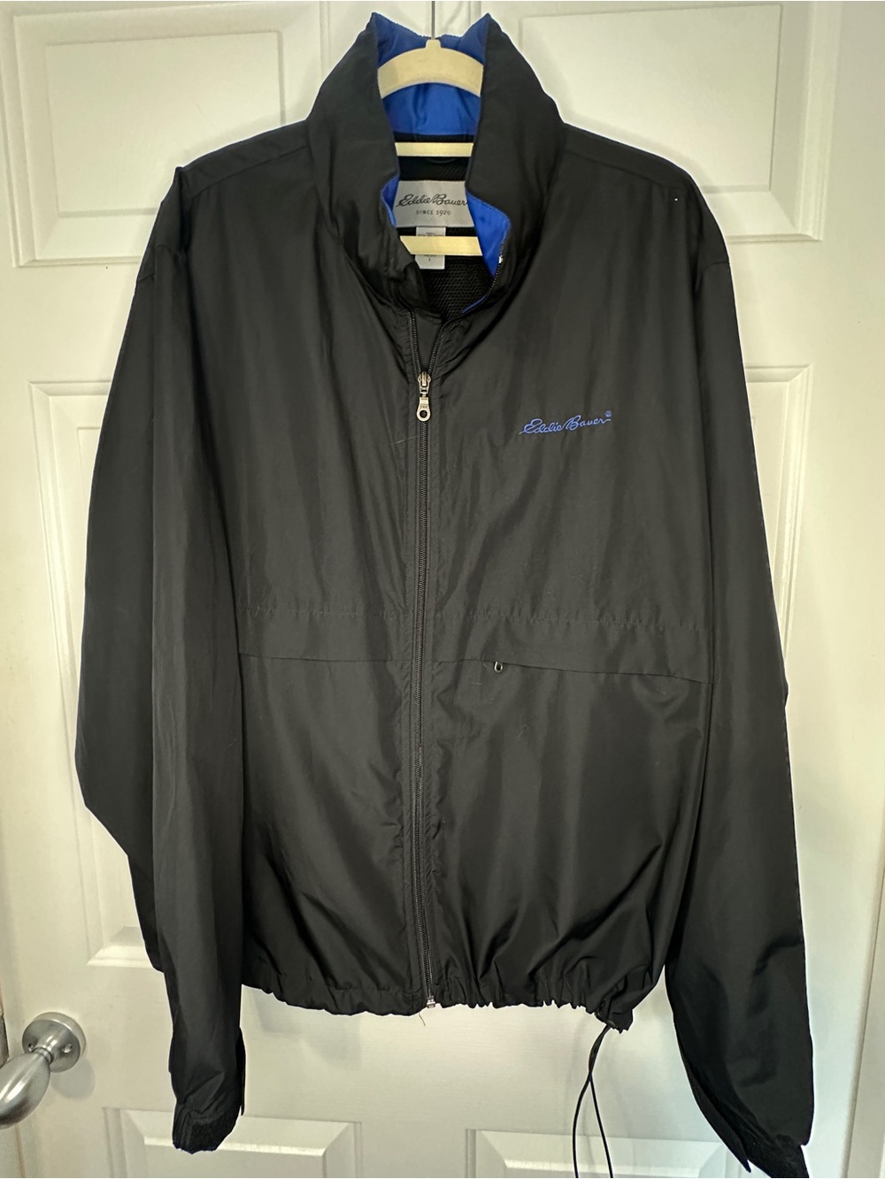 Eddie Bauer Black Windbreaker Jacket with Blue Trim